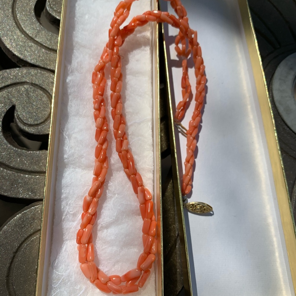 Vintage pink grapefruit color hand-cut coral 22”
